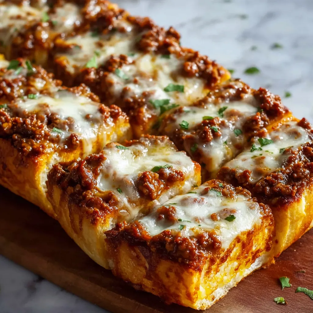 Ultimate Sloppy Joe Garlic Bread Slices with Melted Cheese and Fresh Herbs - tertiary view